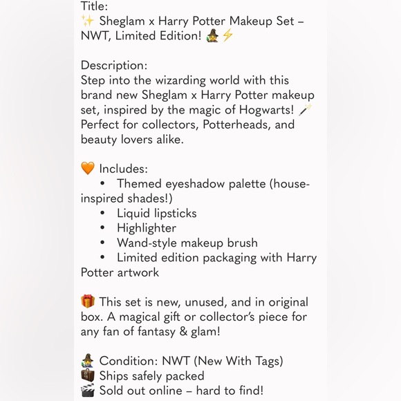 Harry Potter x Sheglam Wizarding World Makeup Collection NIB FULL SET - Picture 3 of 3